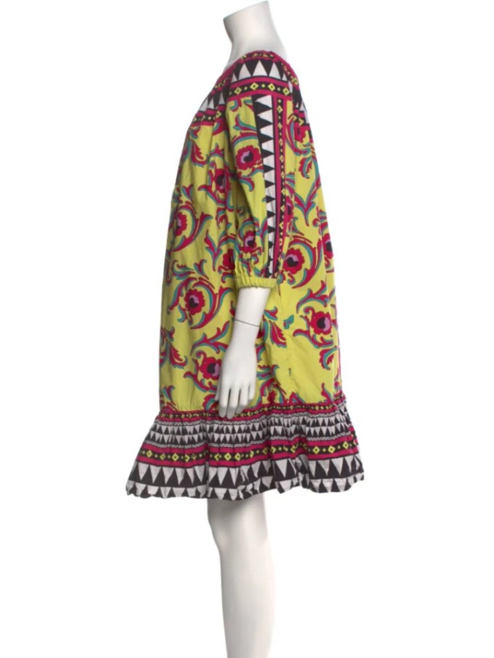 La DoubleJ Paloma Dress – Cherry Paisley & Mod Geo Print Off-Shoulder Shift XS-L - Picture 5 of 10